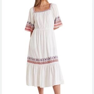 BODEN Jersey Knit Midi Tiered Embroidery Dress Floral Size 8R